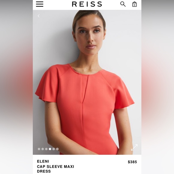 NWT Reiss Eleni Flutter Cap Sleeve strappy back Midi Maxi Coral fit flare dress - Picture 10 of 13